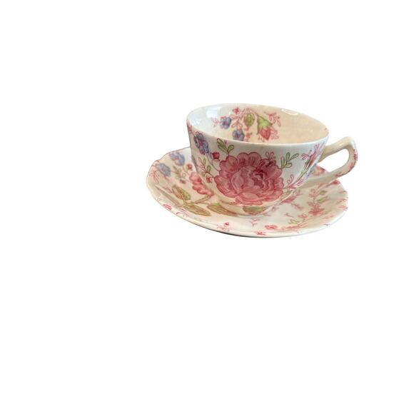 Johnson Brothers VTG Rose Chintz Pink Floral England 5 Teacup and Saucer Set - Picture 4 of 12